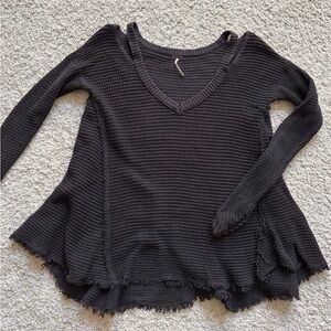 Free People Women's Black Knit Cold Shoulder Sweater Top